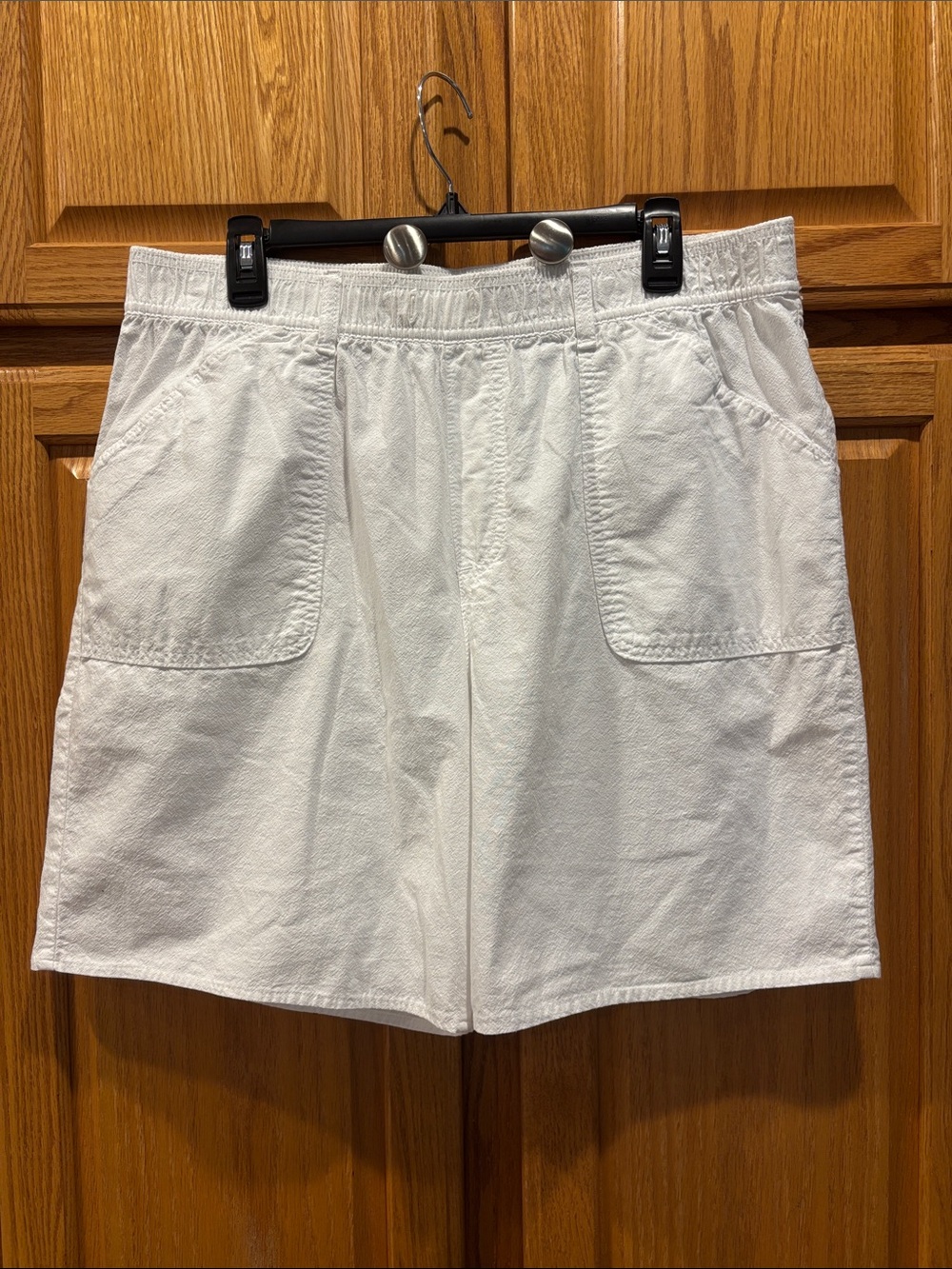 Kim Rogers White Elastic-Waist  Cotton Shorts-Size L-